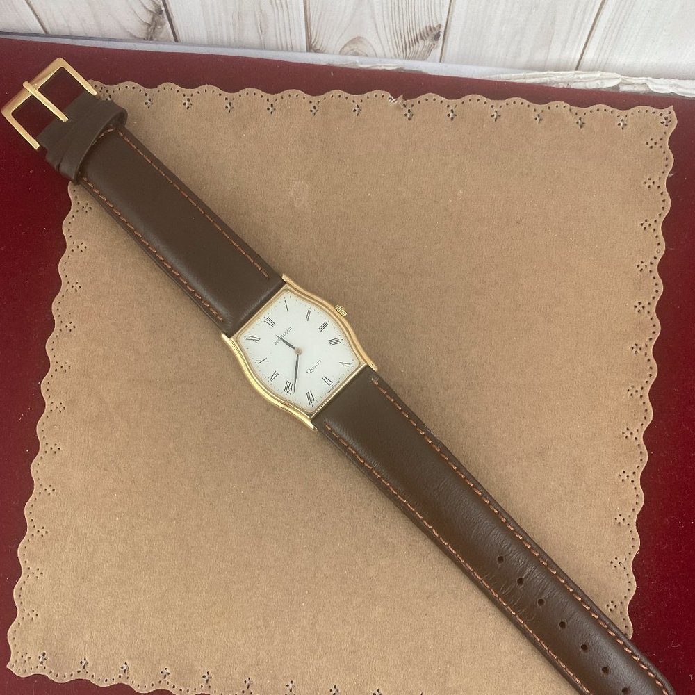 Vintage Fabulous Bucherer Swiss Quartz Mans Sculptured Tank Watch Retro Art Deco